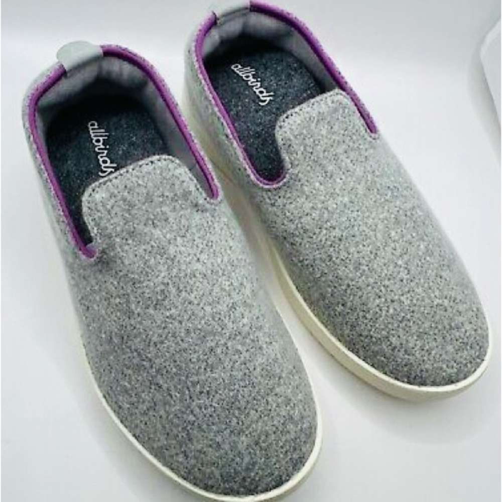 NEW Allbirds Gray Wool lounger Slip-On Shoes with Purple Trim